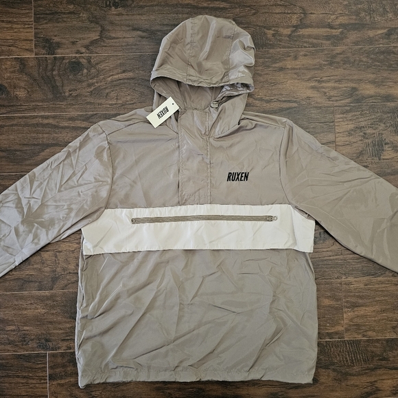 Ruxen Jacket Mens Large Tan Quarter Zip Pullover Windbreaker European NEW - Picture 2 of 12